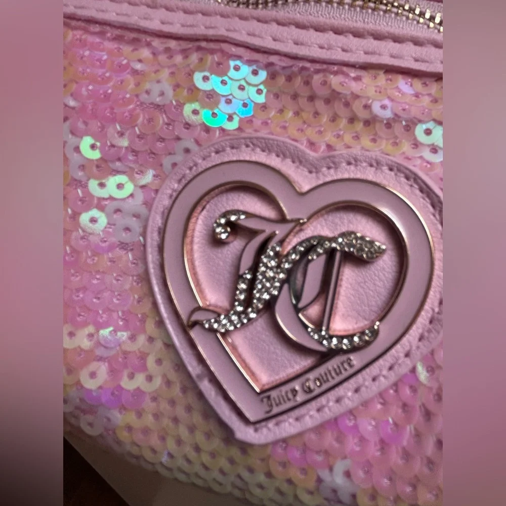 NWT JUICY Couture Pink Sequin Barrel Heart Shoulder Bag Gold look Chain Handle - Picture 10 of 14